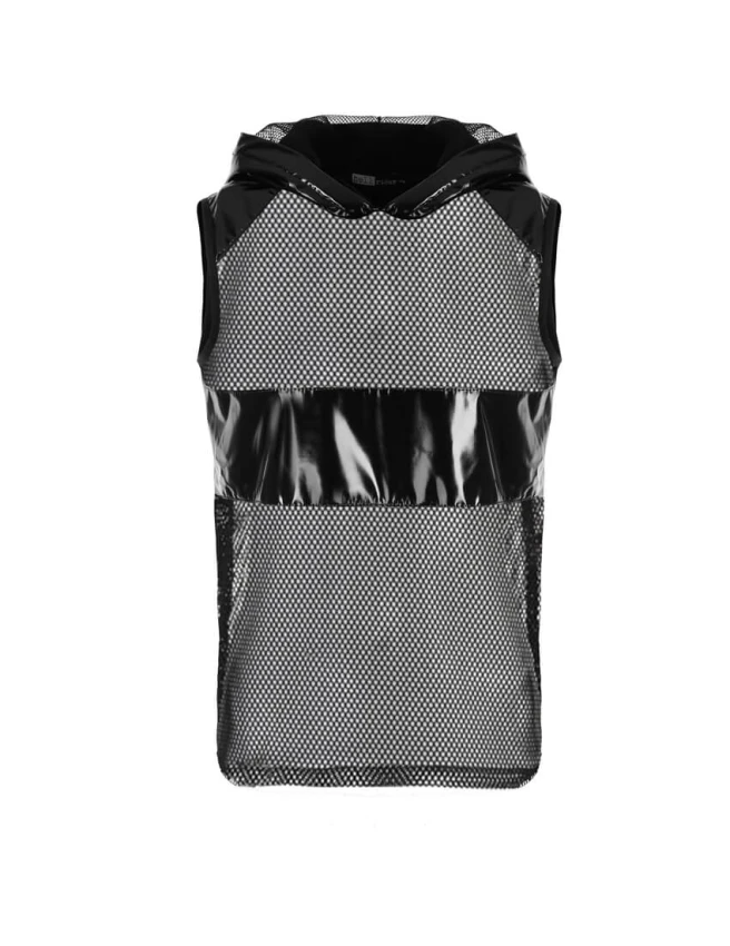 Tank top z lacku z kapturem i siatką