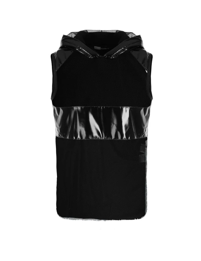 Tank top z lacku z kapturem i siatką